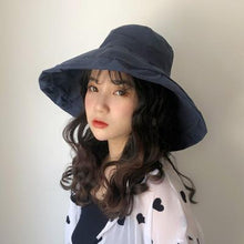 Load image into Gallery viewer, Sun hat summer female solid color big hat Japanese basin hat tide cloth hat sun hat sunscreen folding
